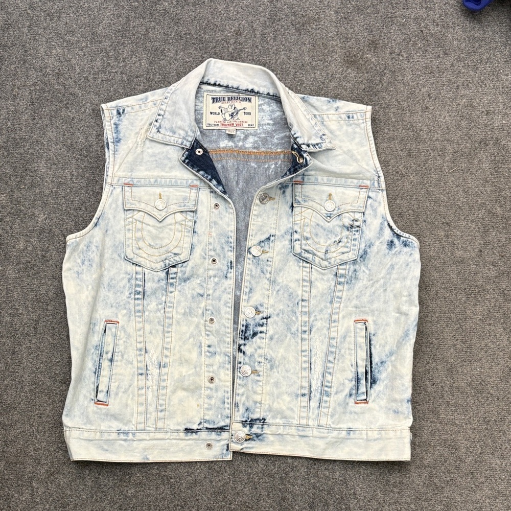 True Religion Acid Wash Denim Vest